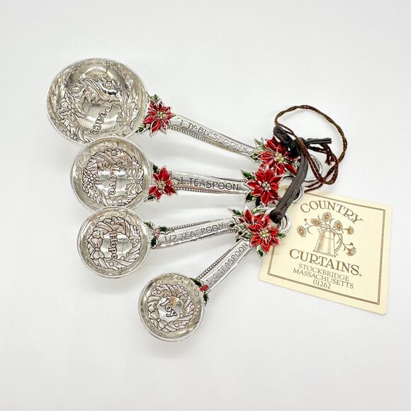 Country Curtains Poinsettia Peace Love Hope Joy Christmas Measuring Spoons NWT - Picture 1 of 8